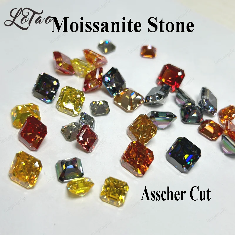 

Pass Diamond Teste Moissanite Stone Asscher Cut Multiple Colors VVS1r Gemstone for DIY Jewelry Making with Certificate