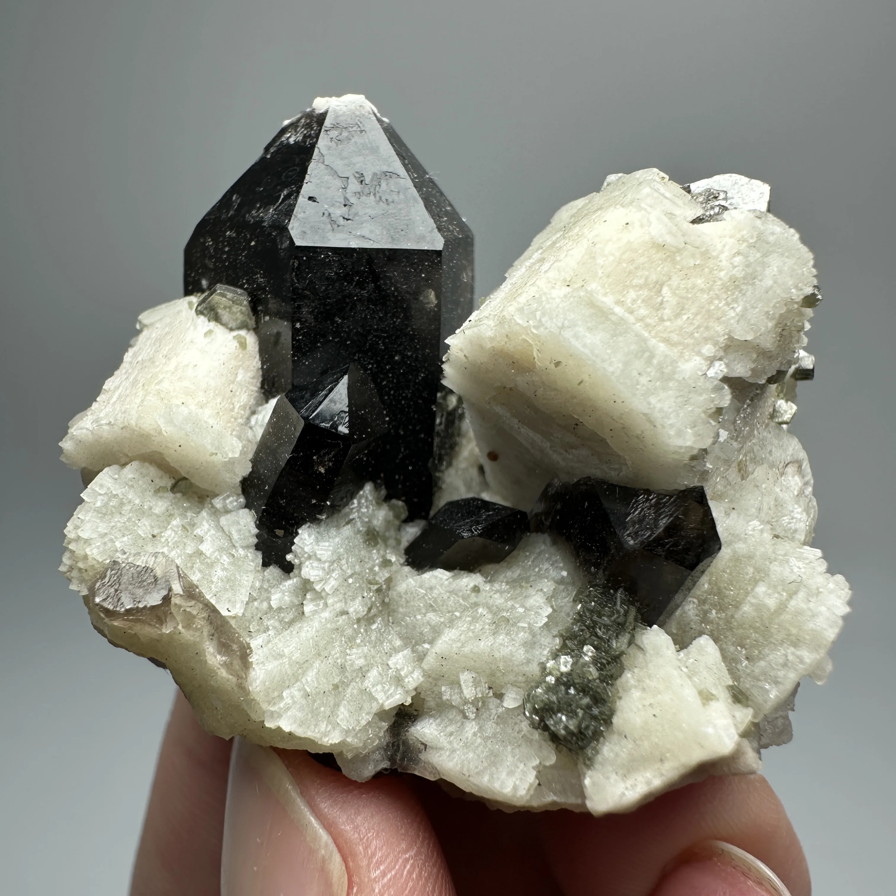 

Natural black crystal and feldspar mica coexisting mineral specimen + Healing quartz crystal and stones, rocks and gemstones