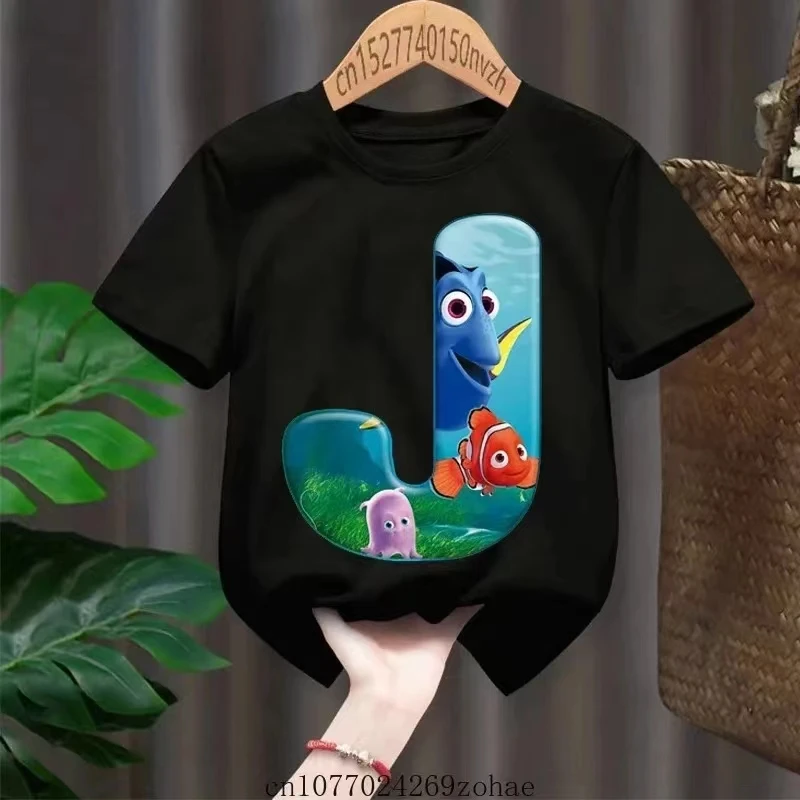 Camiseta de algodón con estampado de Disney Finding Nemo para niños y niñas, camisa de cuello redondo a la moda, ropa de manga corta, novedad de verano 2024