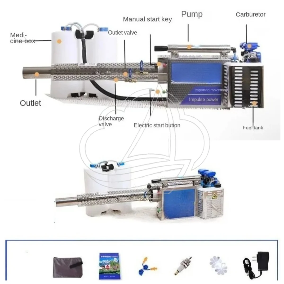 100/180 Model Agricultural Pulse Atomizing Sprayer, Single Tube Dual Mist & Smoke for Greenhouse Orchard Wheat Field Spraying