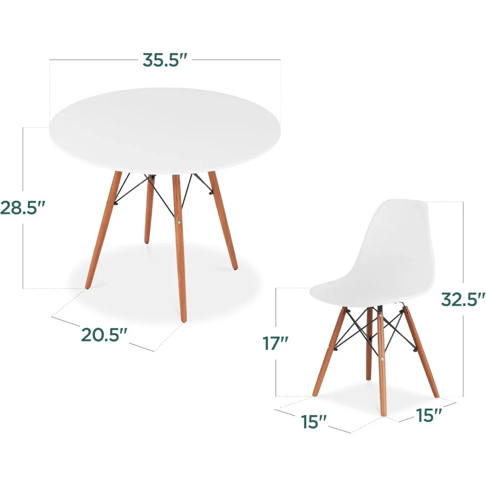 5-delige eetset, compacte moderne tafel- en stoelenset uit het midden van de eeuw voor thuis, appartement met 4 stoelen, kunststof S