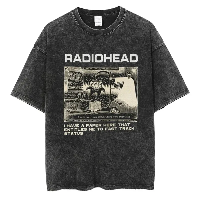 Radiohead T Shirt Classic Retro Rock Band Graphic Tshirt Oversized Quality Cotton Men Women Hip Hop Streetwear Short Sleeve Tees