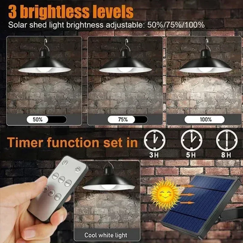 Lámpara colgante solar para exteriores, lámpara LED impermeable, decoraciones de araña de doble cabezal con Control remoto para cobertizo interior, sala de granero