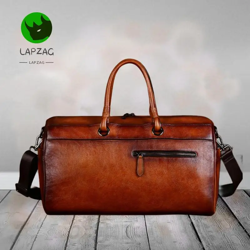 Bolsa de viaje de cuero de vaca para hombre, bolsa de equipaje de gran capacidad, estilo Retro inglés, Unisex