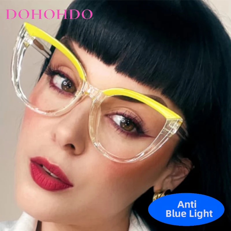 

Vintage TR90 Anti-Blue Light Big Cat Eye Light Luxury Brand Women Men Eyeglasses Computer For Office Work Optical Eyewear Lentes