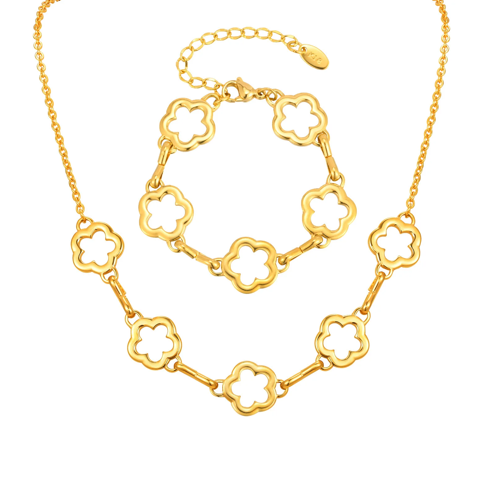 

Vnox Elegant Hollow Five Flowers Necklace Bracelet, Stainless Steel Waterproof Jewelry Set, Statement Gift nFor Women Girls