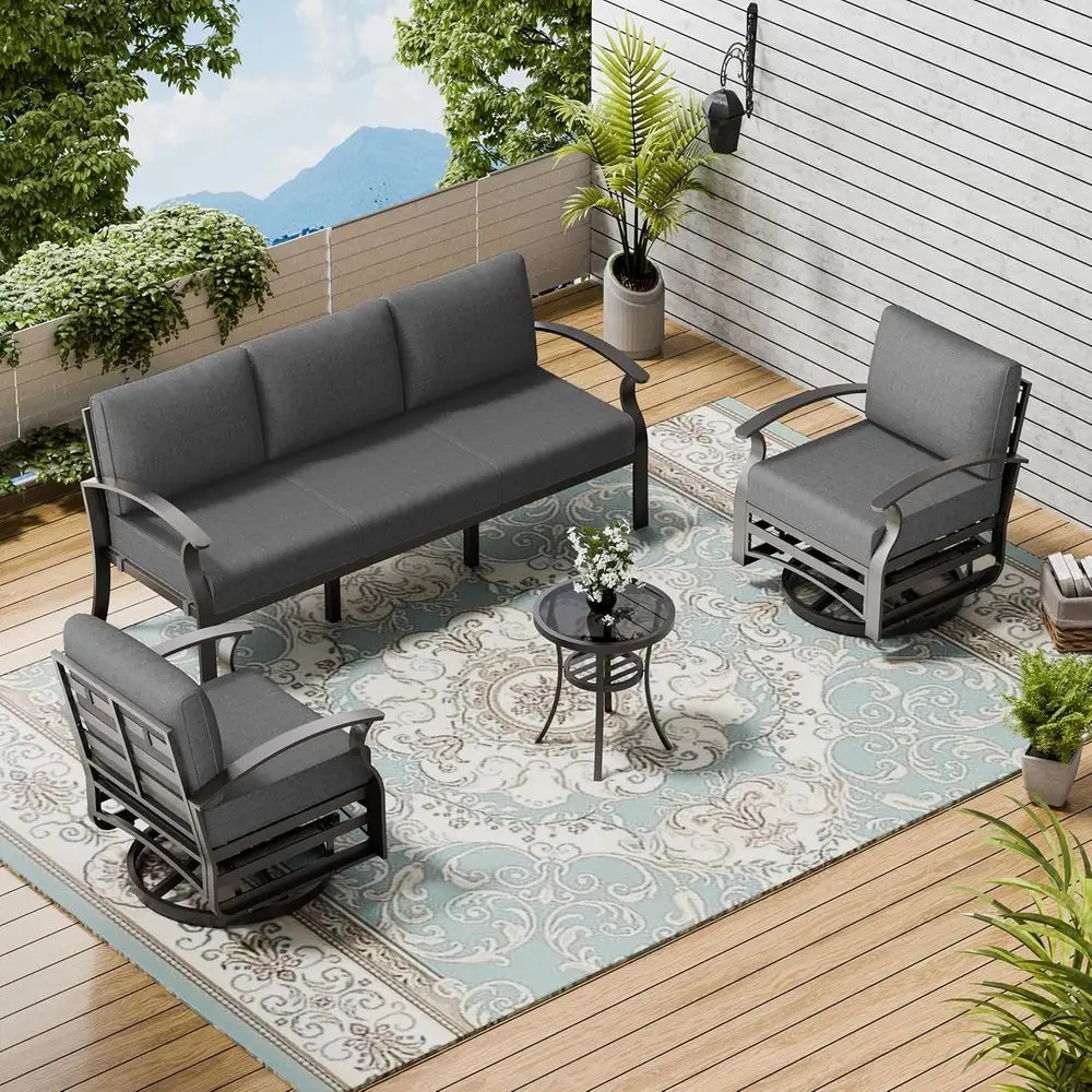 3-Piece Outdoor Patio Furniture Set with Cushions, Weather-Resistant, Grey