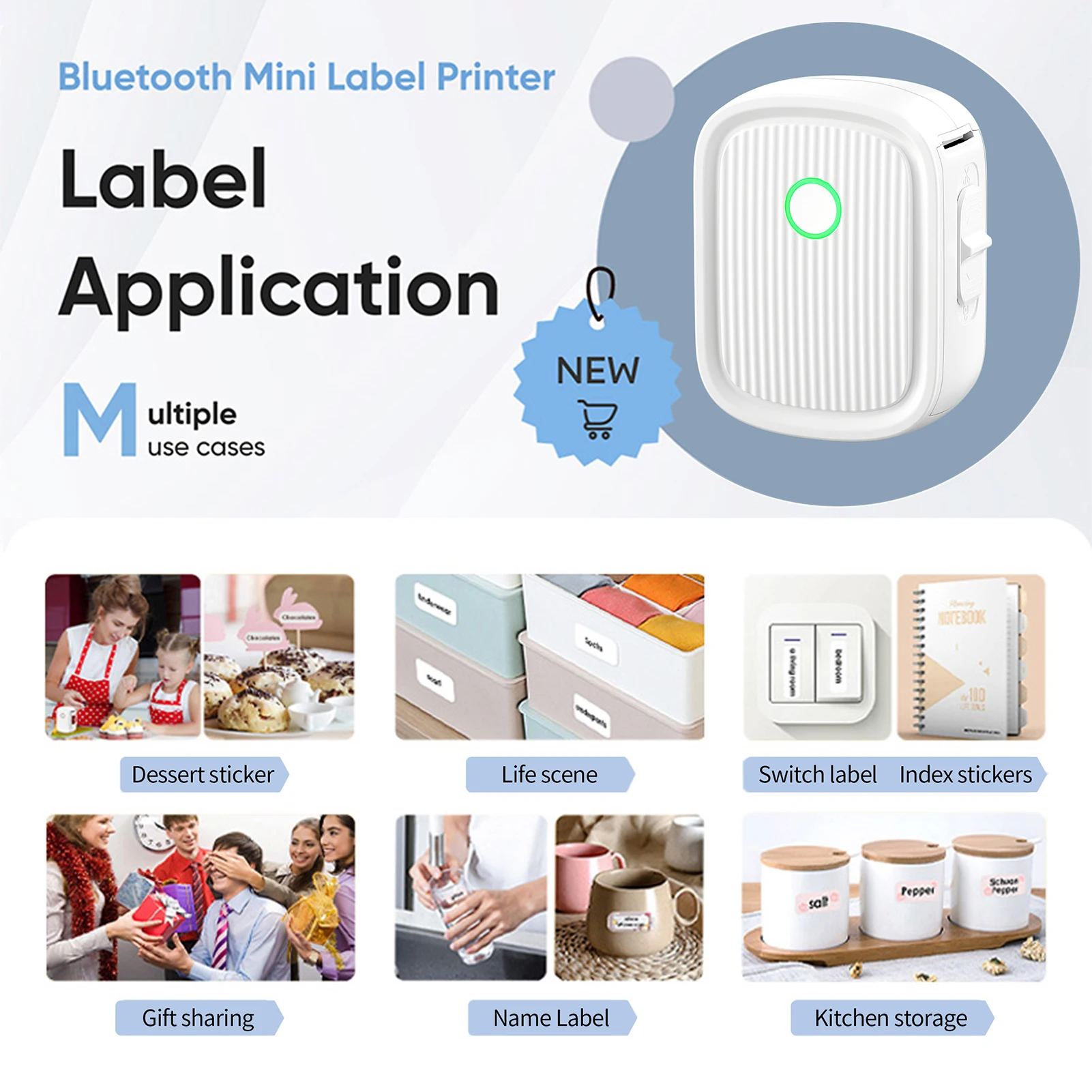 Bluetooth Label Printer Mini Pocket Printer Thermal Label Maker Wireless No Cutter Portable Printer for Gift DIY Study Kitchen