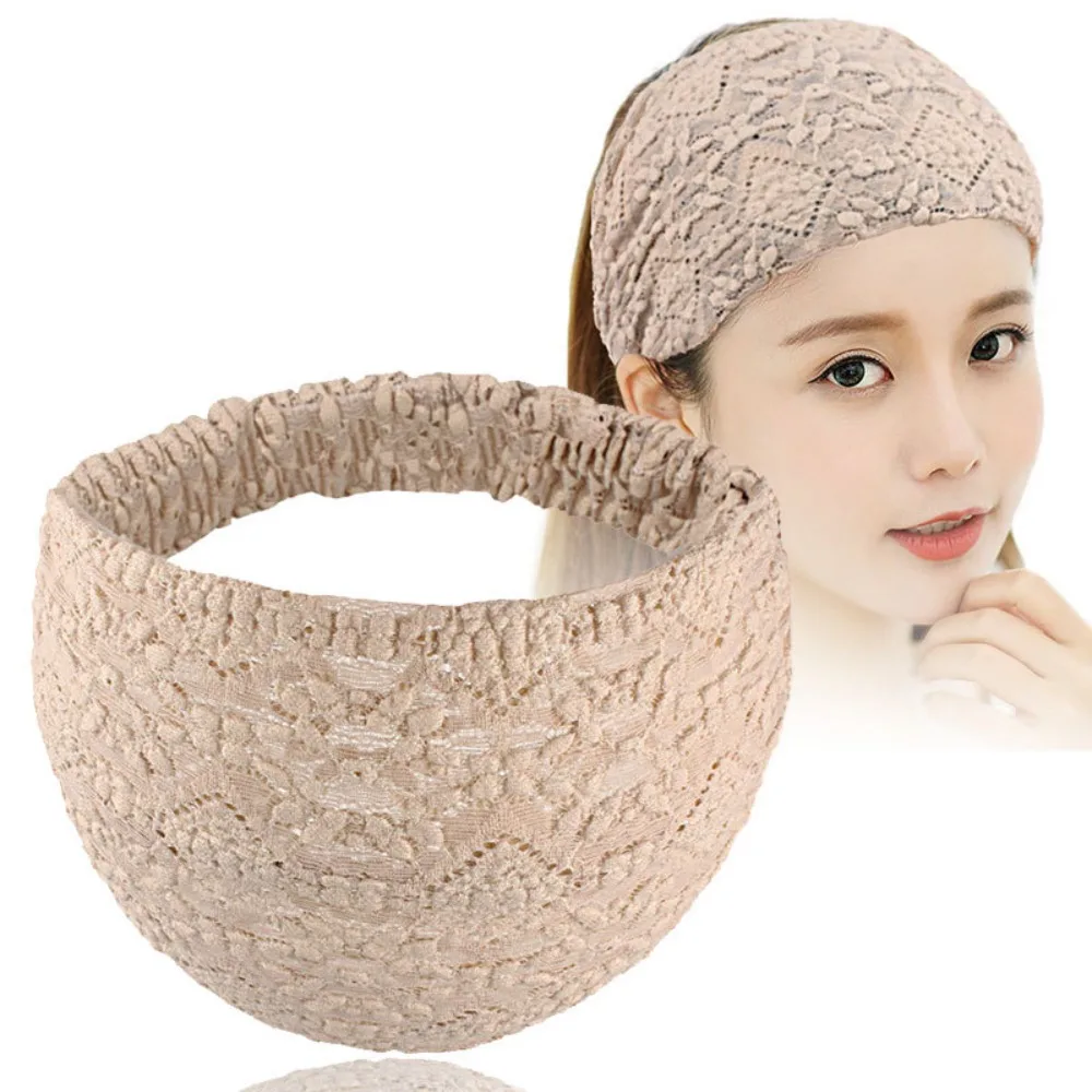 Portable Lace Headband Wide Side Hollow Mesh Head Wrap Flower Elastic Hairbands Girls