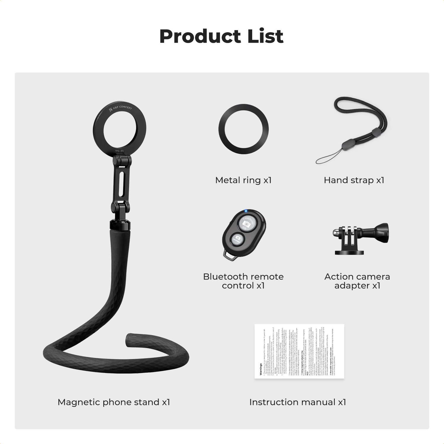 K&F Concept Flexible Magnetic Mobile Phone Holder Magnetic Guide Bluetooth Remote Control Phone Stand for Lanyard Gopro Adapter