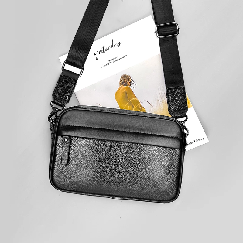 

Men's Genuine Leather Shoulder Bag Top Layer Cowhide Crossbody Bag for Work Business Satchel School Travel Black Crossbody Bag