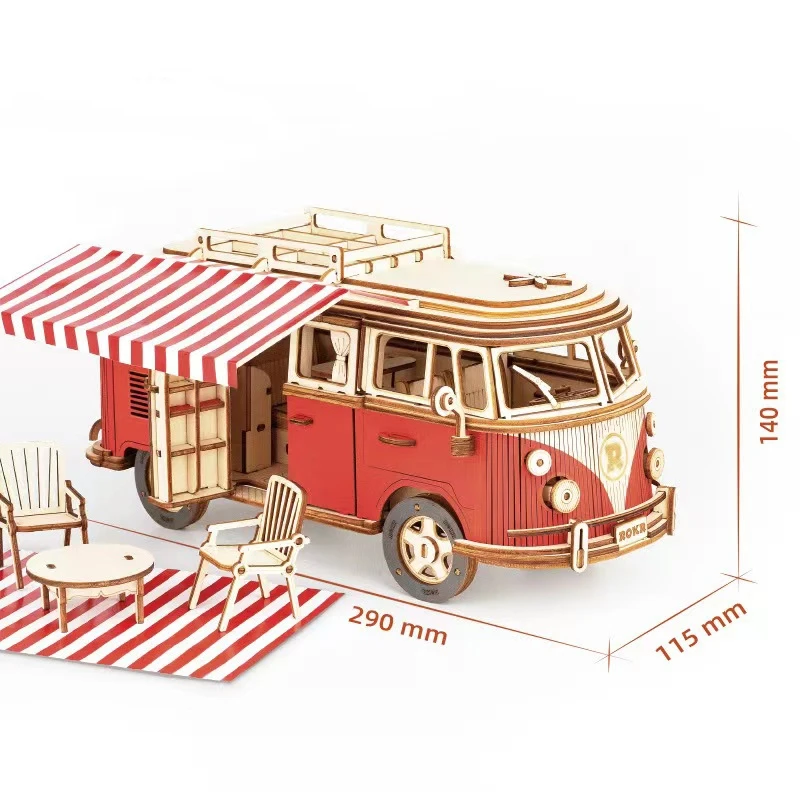 3D Car Wooden Volkswagen T1 Camper Truck Puzzle Handmade DIY Wooden Assembled Model Car toy Series Boy female Gift