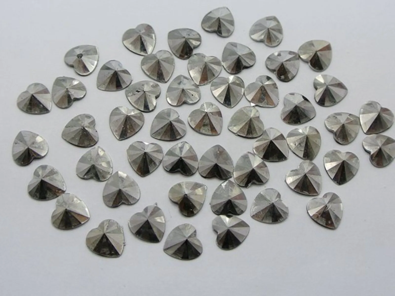 500  Silver-plate Acrylic Rivoli Heart Flatback Rhinestone Gems 8X8mm