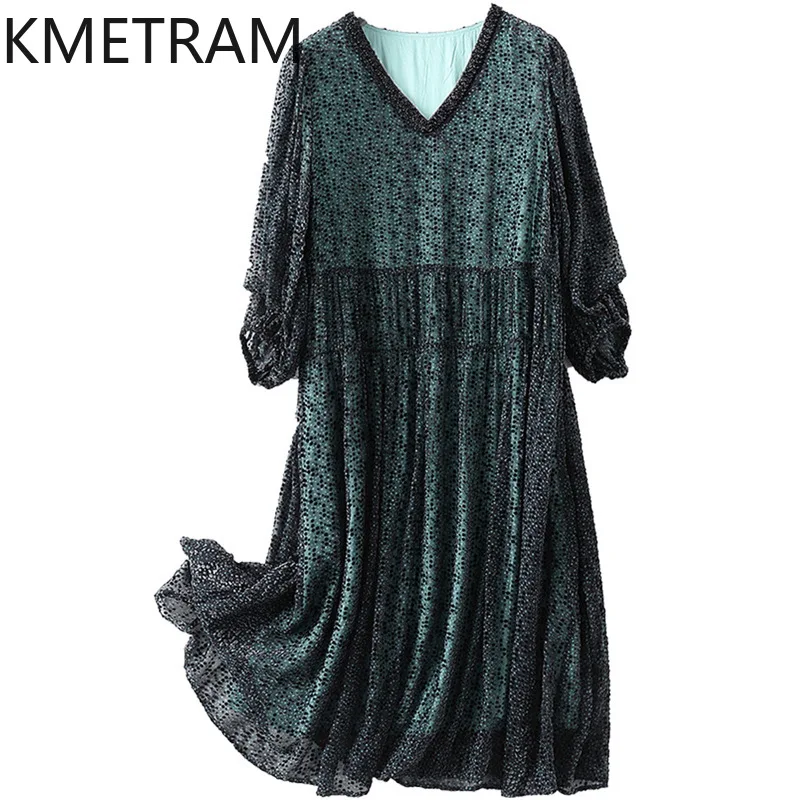 KMETRAM 100% Real Mulberry Silk Dress Luxury Party Long Dresses Women Clothing 2024 Autumn Elegant Frocks for Women Vestidos