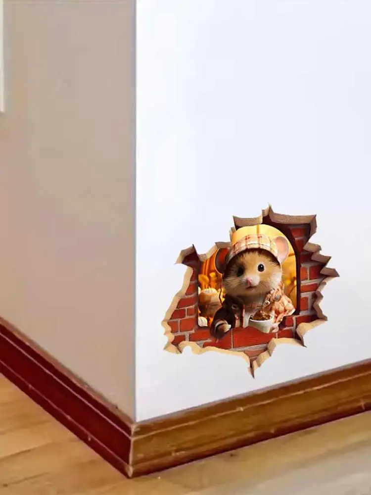 Calcomanía con orificio para la pared del ratón, pegatina con orificio para la ratón, calcomanía de vinilo impermeable, decoración del ratón, pegatina para ratones, decoración del hogar, regalo de vacaciones S793