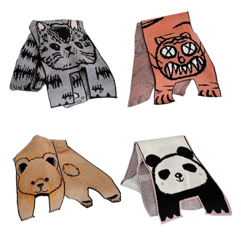

Cartoon Animal Women Kid Scarf Winter Thick Warm Wraps Long Shawl Photo Props Knitted Bandana Office Nap Wrap