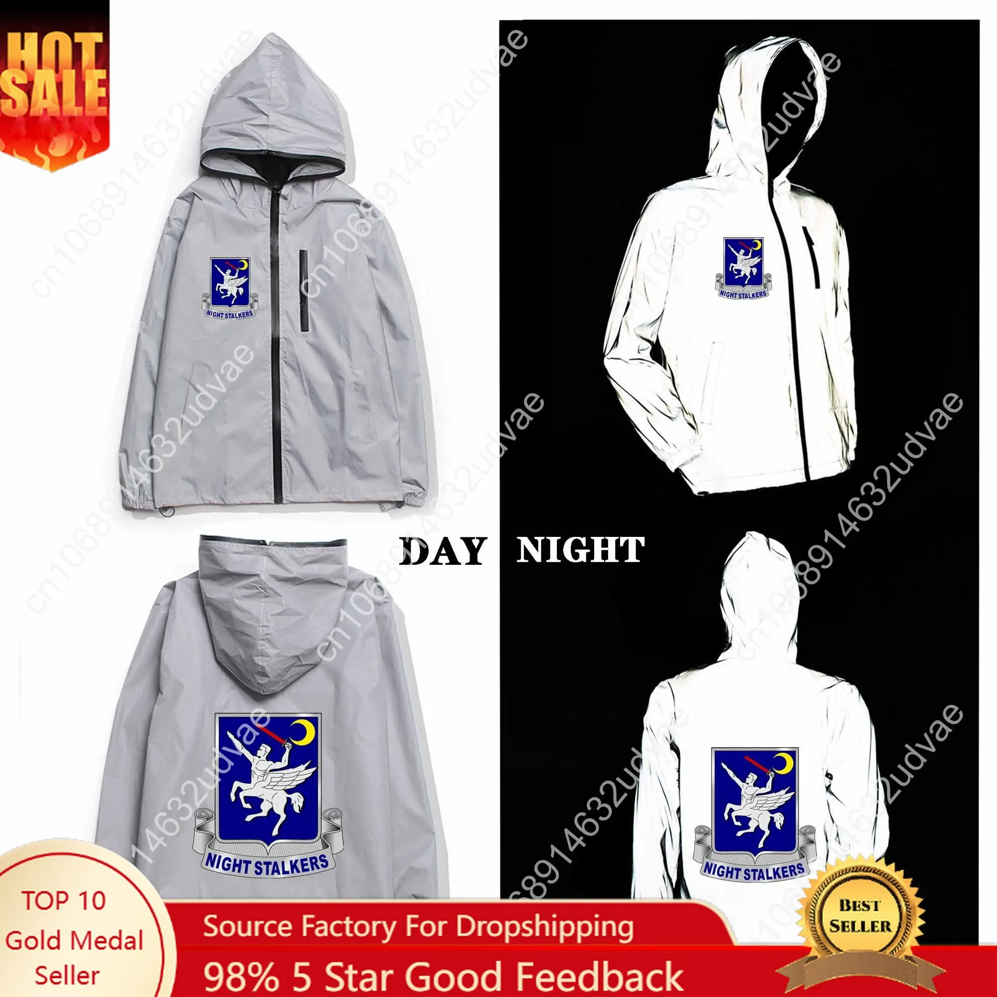 

160th SOAR Nightstalkers Patch DUI Reflective Jacket Mens Womens Coat Hooded Windbreaker Runing Pocket Jackets Customized Hoodie