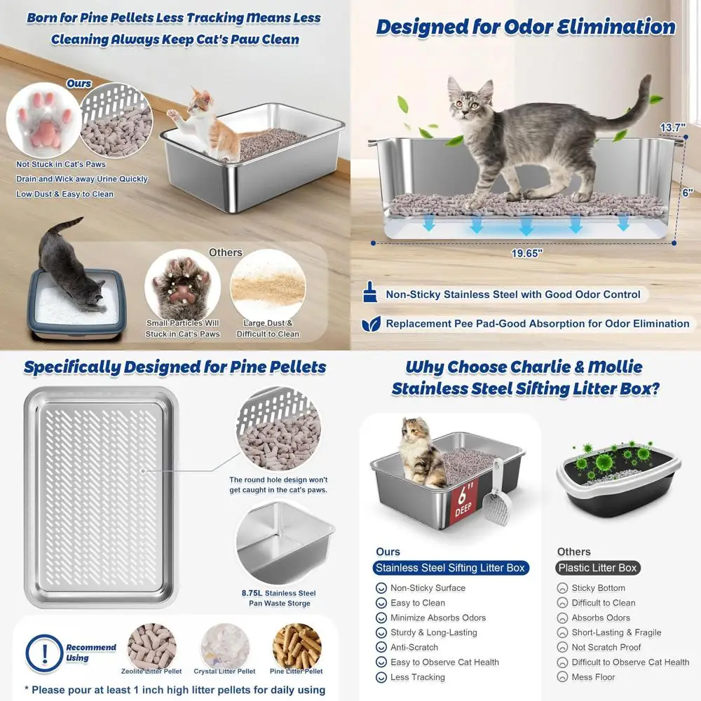 

Лоток для кошачьего туалета из нержавеющей стали с системой сортировки для сосновых гранул, с контролем запаха, простой в уходе