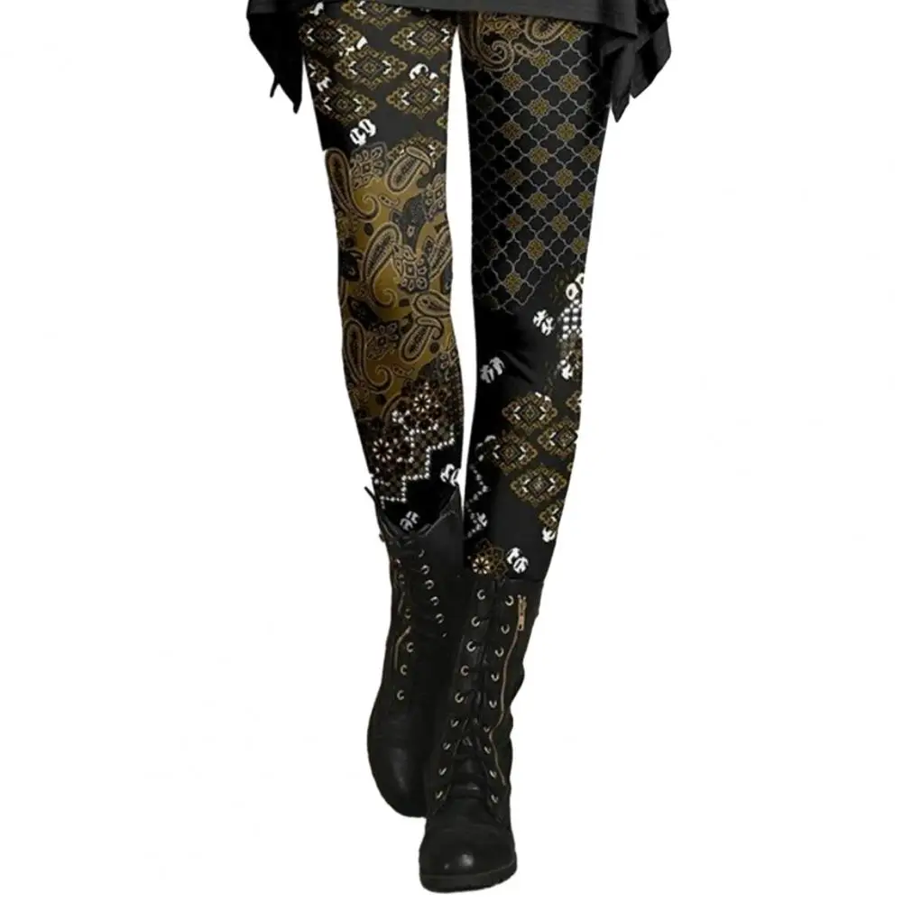 Women Skinny Pants Autumn Winter Vintage Ethnic Style Flower Print High Waist Ladies Long Leggings Trousers Womenswear