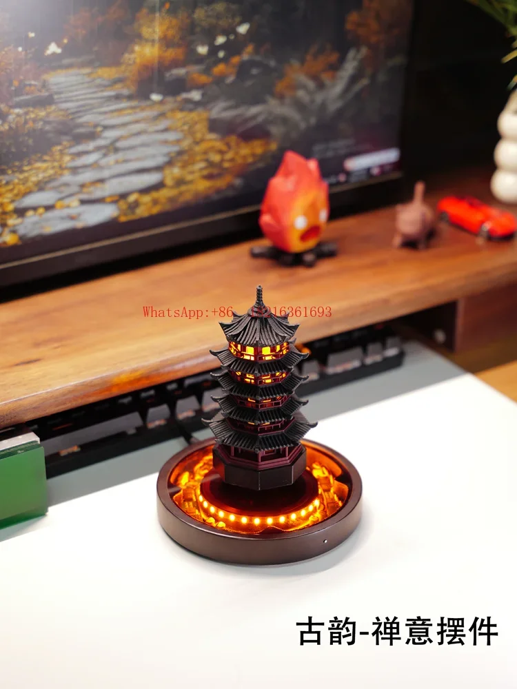 Limited Offer Maglev New Chinese Creative Desktop Ornament Tea Room Atmosphere Night Light National Style Birthday Gift