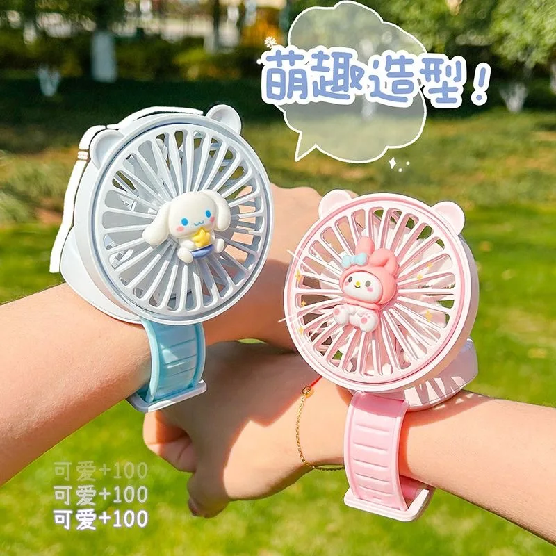 MINISO-Montre portable aste USB Cinnamoroll pour enfants, style bracelet, vent silencieux, ventilateur mignon, rose, bleu, blanc, cadeaux d'anniversaire