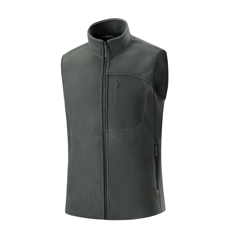 

Men's Autumn and Winter Fleece Vest Male Stand Up Collar Vests Outdoor Couple Plus Fleece Thick Warm Jacket Men Green Waistcoats