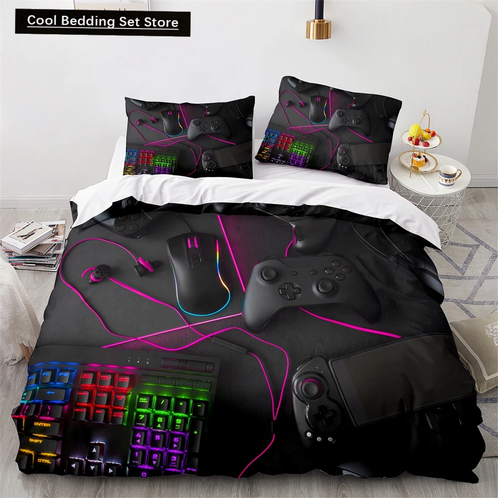 

Game King Queen Duvet Cover 3D Black Game Handle Bedding Set for Kids Teens Boys Man Gamer Bedroom Decor Quilt Cover Pillowcase