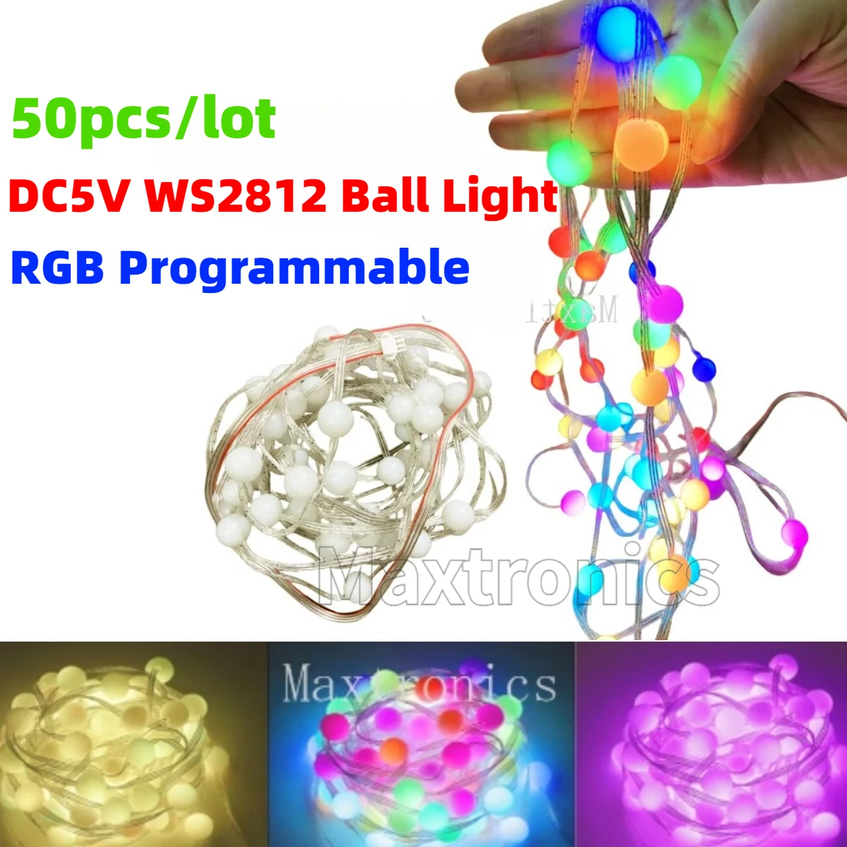 

Programmable DC5V WS2812 LED Ball Light String RGB 15mm Modules 50pcs/lot ip65 Waterproof for Outdoor Billboard Payground Decor