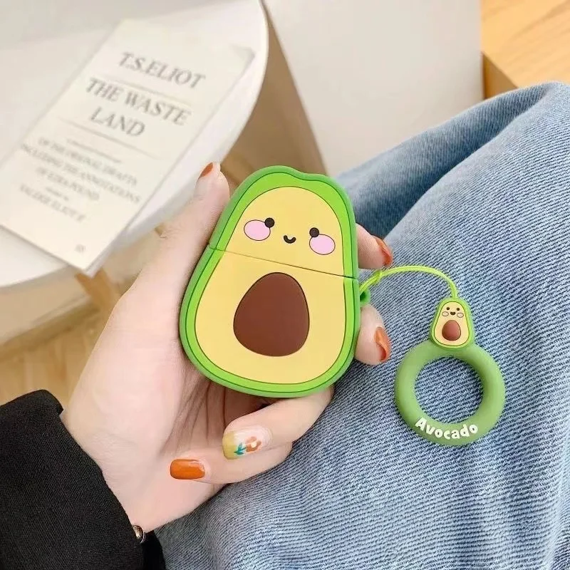 3D niedliche Cartoon-Avocado-Abdeckung für kabellose Kopfhörer für Airpods 2, tragbare Bluetooth-Kopfhörer-Ladebox-Abdeckung