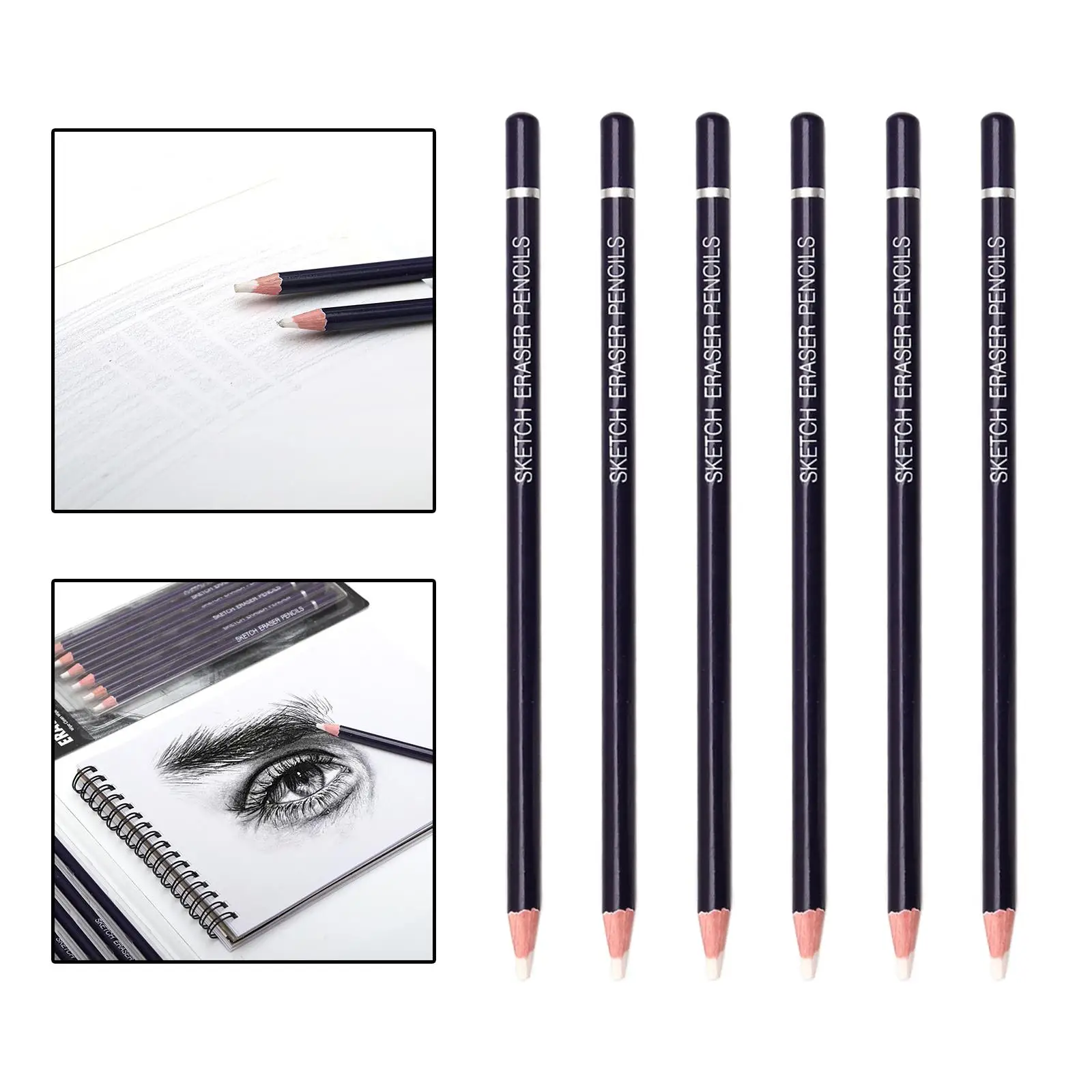 6Pcs Rubber Erasers Pencil High-Gloss Soft for Drawing Sketch Details Artist