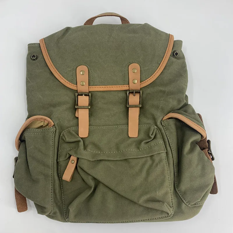 Classic Canvas Backpacks For Men/ Women Durable Solid Color Flap Pocket Double Shoulder Bag Casual Bagpack Travel School Bag