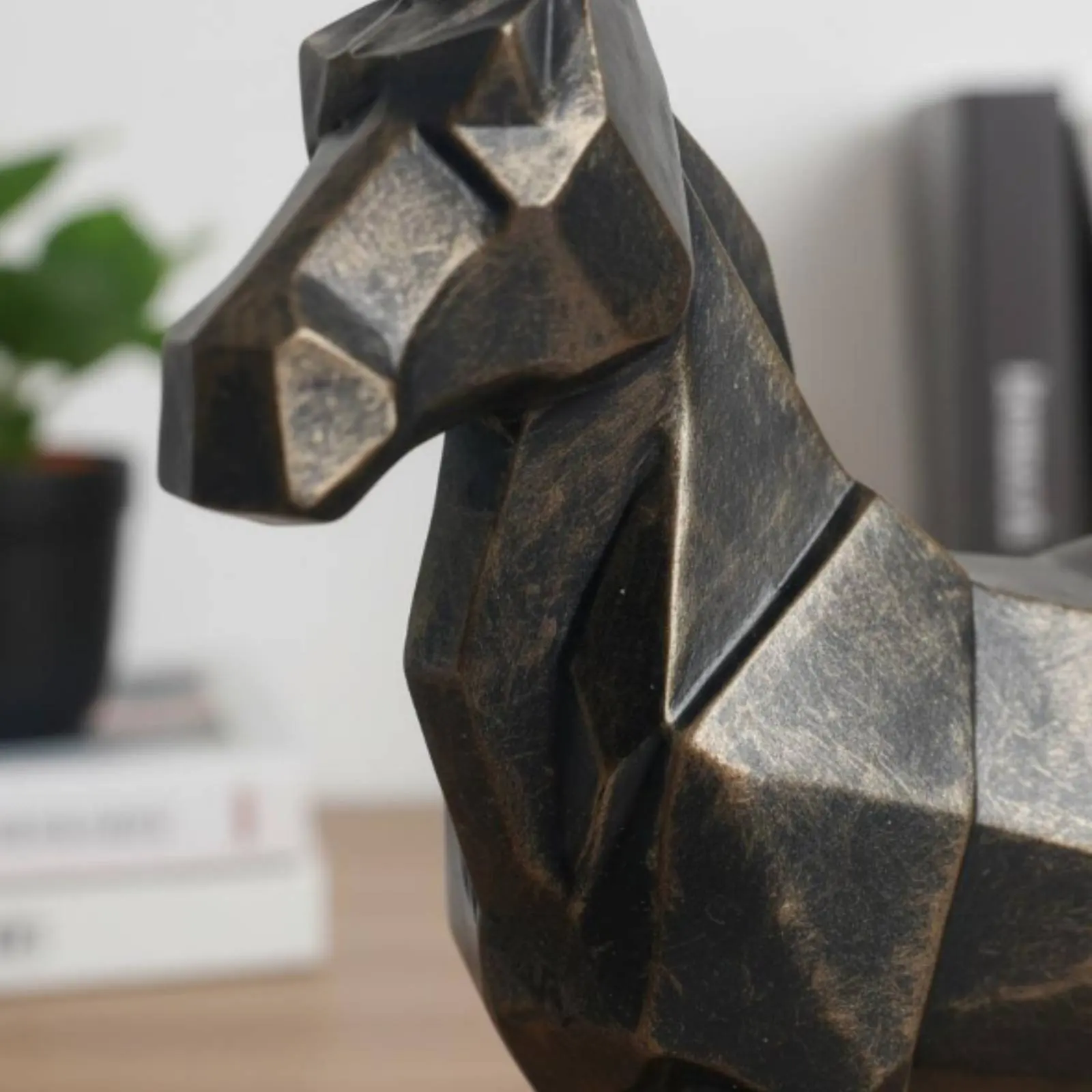 Geometric Horse Figurine Carved Texture Resin Horse Statue Home Decor Sophisticated Design Lightweight for Desk Display