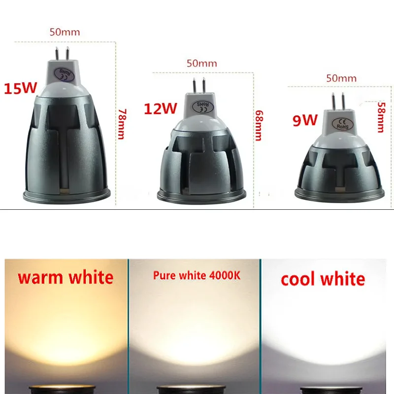 New Arrival High Quality LED Spotlights MR16 9W 12W 15W 12V Dimmable Ceiling Lamp LED Christmas Issuer Cool Warm White Lamp