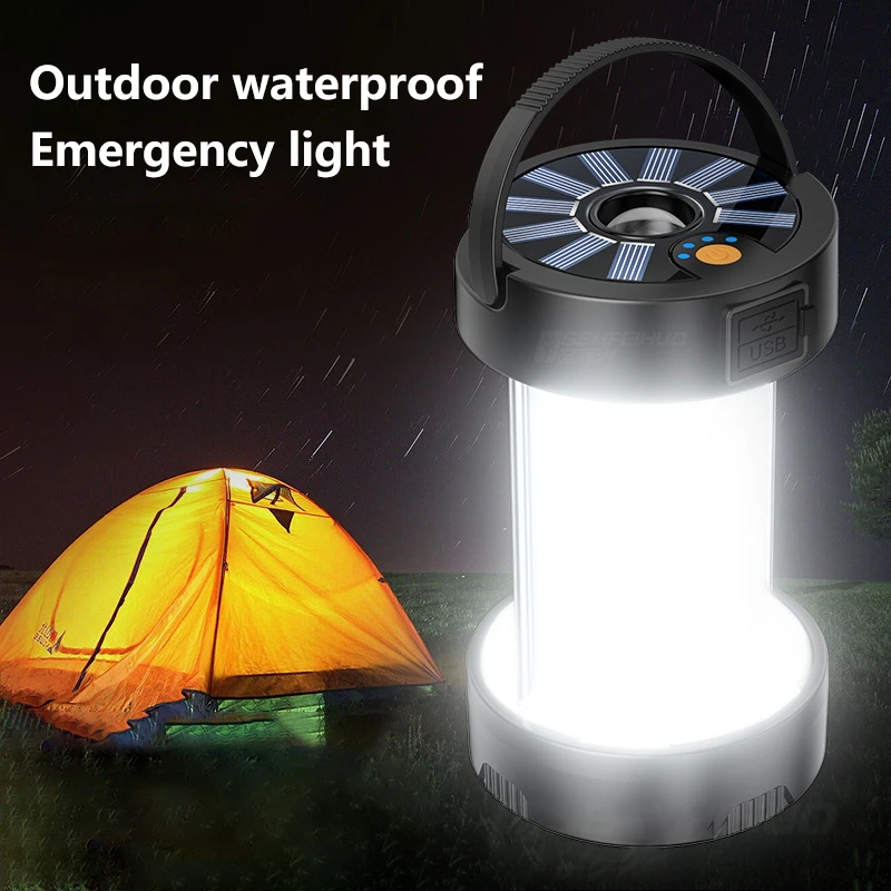 LED Outdoor Camping Emergency Lights USB Waterproof  Solar Rechargeable Portable Tent Lamp for Home Power Failure Work Light
