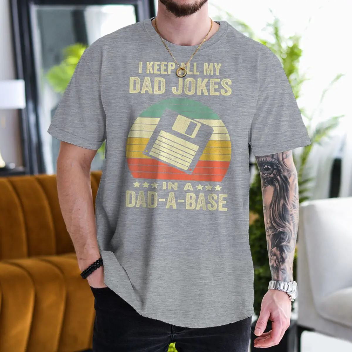 I Keep All My Dad Jokes In A Dad-A-Base Retro Tshirt Father's Day Fun Daddy T-Shirt Men O-Neck Tees Male Tshirt Gift