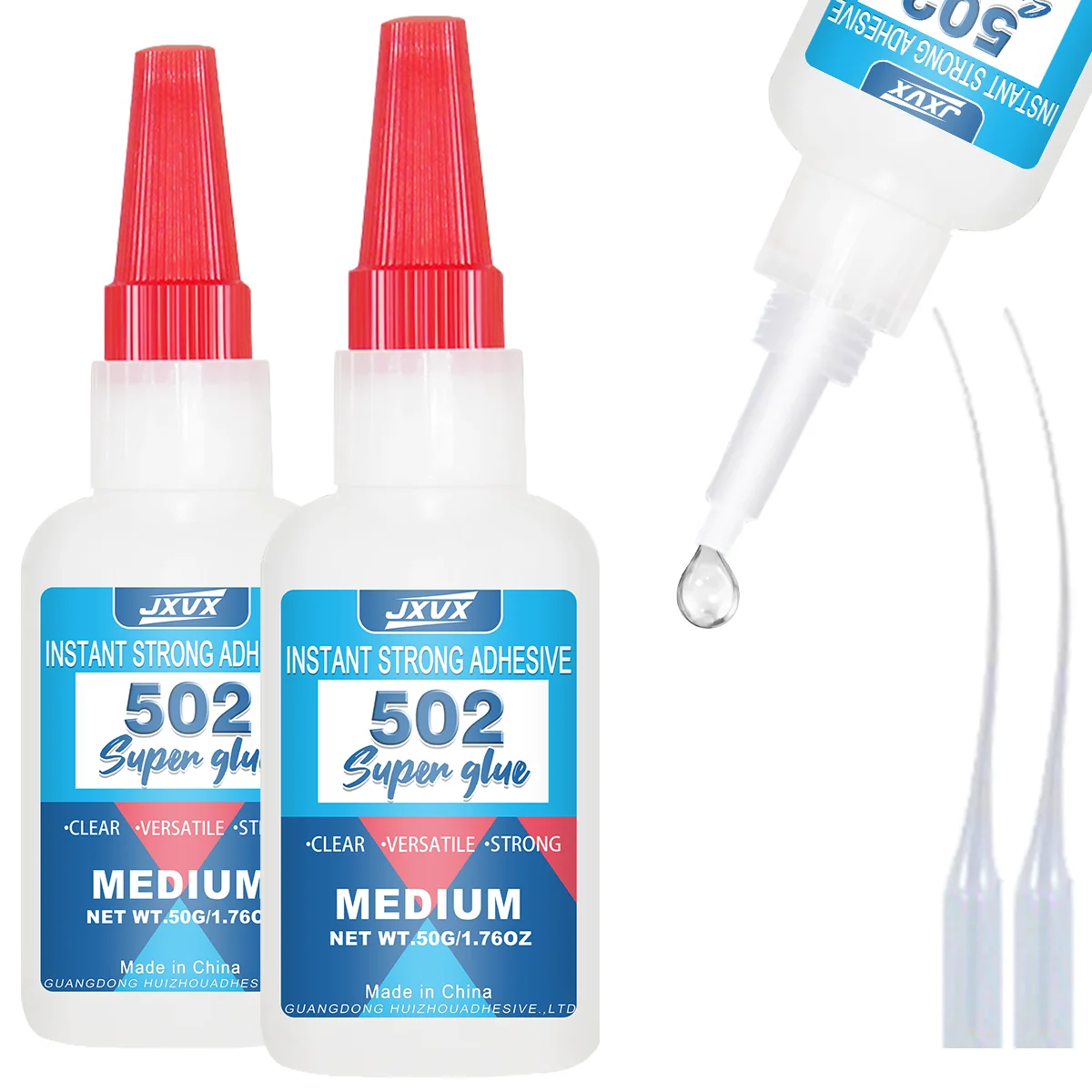 Adesivo super forte 502, 50G (1,76 Oz) 502 Super Colla Cianoacrilato Asciugatura rapida Pelle istantanea Gomma Legno Metallo Strumento adesivo liquido a legame forte, Asciugatura rapida in 3 secondi,