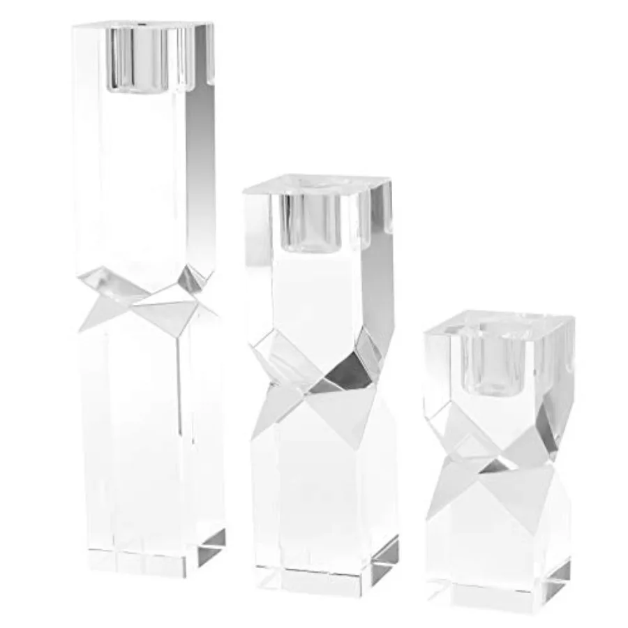 

Crystal Candle Holders Set of 3 Clear Taper Candle Holder Decor Table Centerpieces for Home Party and Wedding Decoration 3.9''/