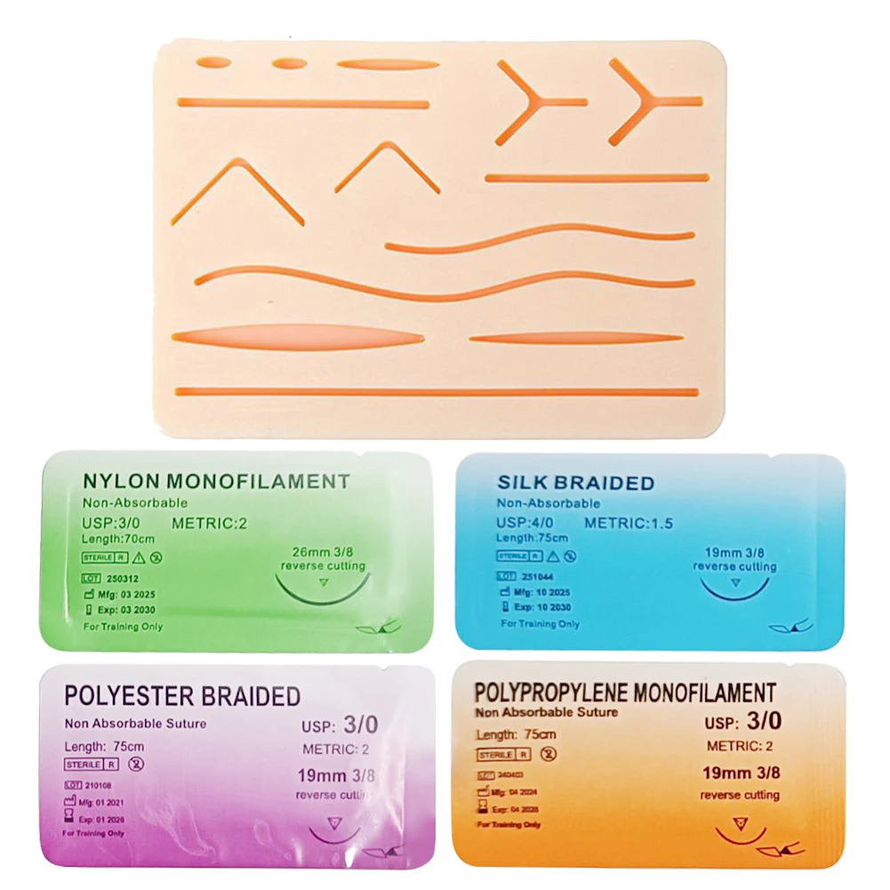 

3/0 монофильная игла для шова с силиконовым швом, тренировочный коврик, нейлоновый шелк, не повреждается для швов, обучающих упражнений