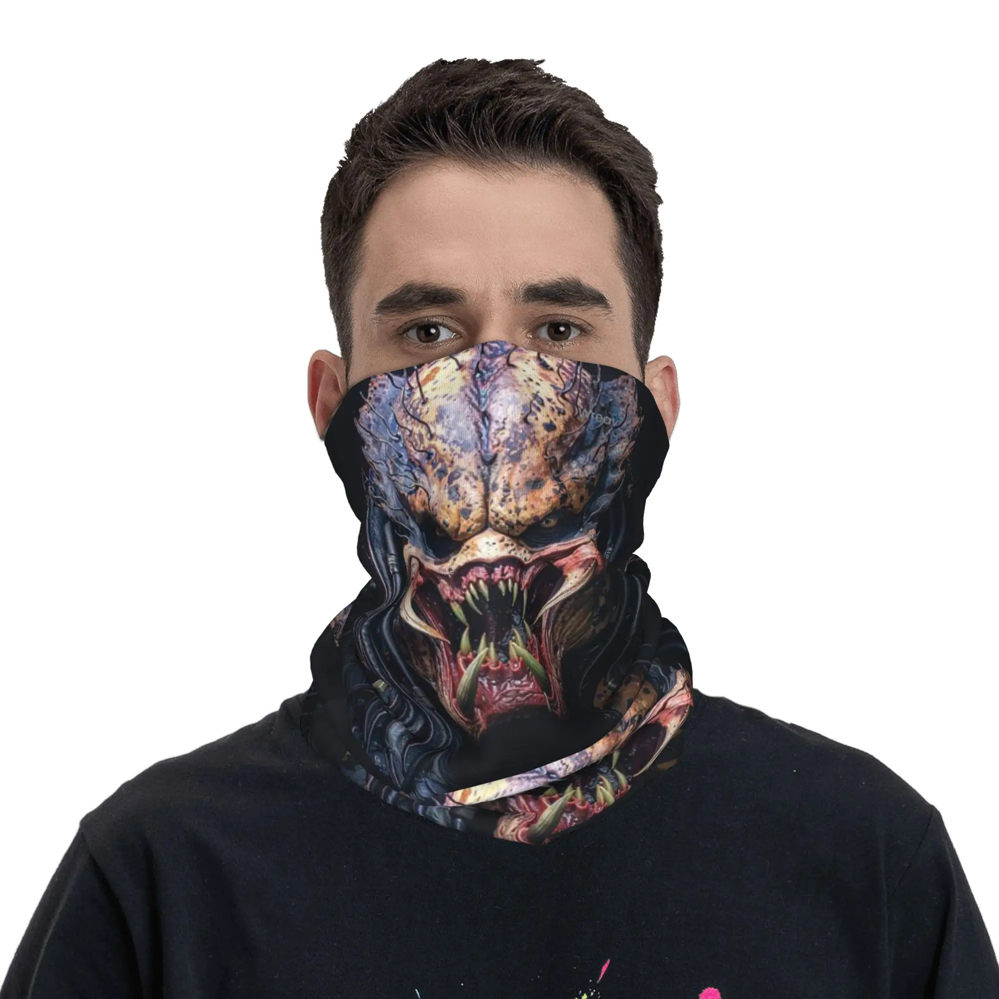 Predator Smile Horror Xenomorph Alien Monster Bandana Neck Gaiter Printed Face Scarf Face Mask Riding For Men Women Windproof