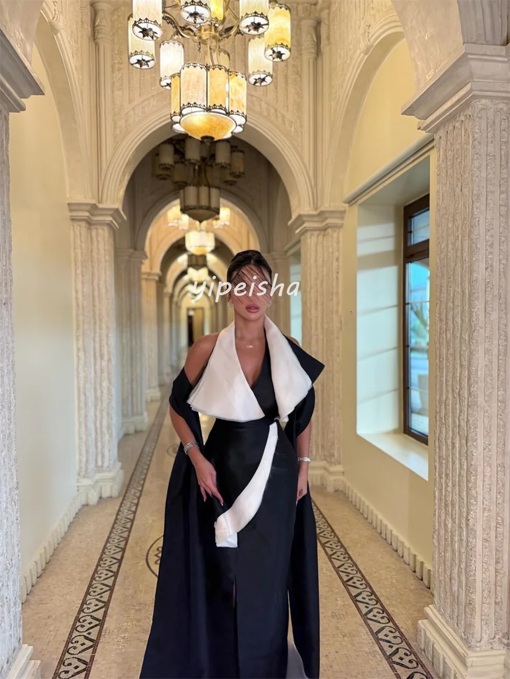 Maßgeschneiderte, modische, passende Jersey-Falten-Midikleider mit geradem V-Ausschnitt, maßgeschneiderte Kleider für besondere Anlässe, Größen verfügbar, hohe Qualität