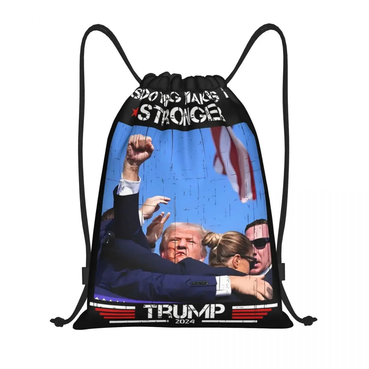 Shooting Makes Me Stronger Trump 2024 Drawstring Backpack Gym Sports Sackpack Support Trump For President String Bag for Travel