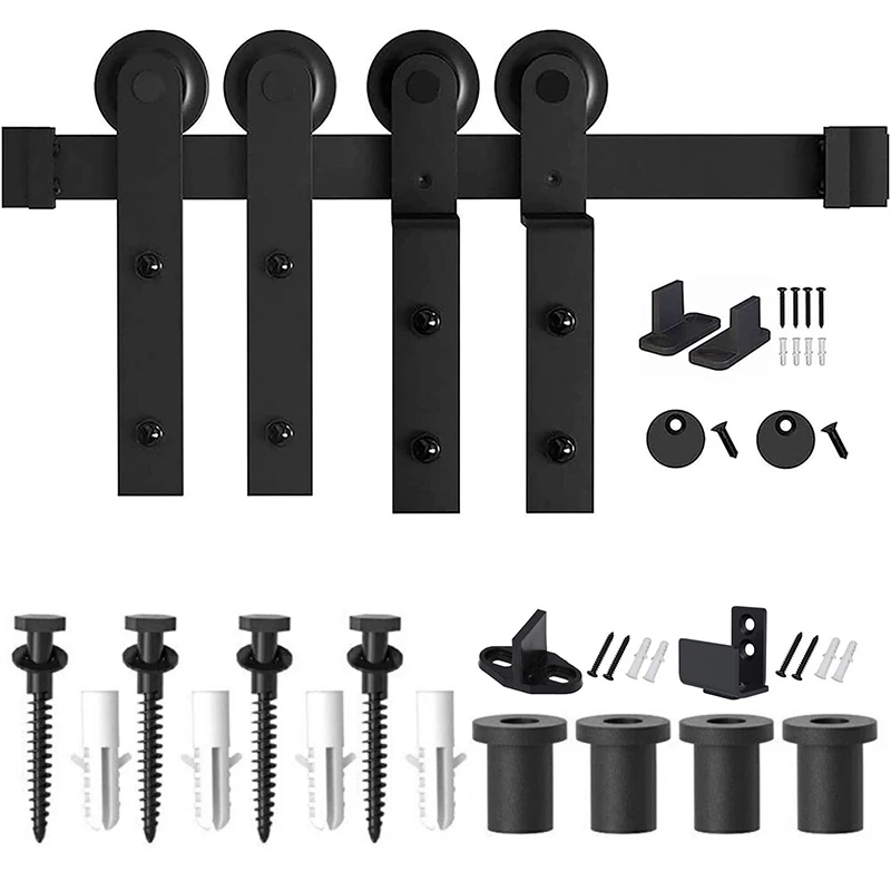 LWZH I-Shaped Bypass Sliding Barn Door Hardware Kit Double Door Track Bent Hanger System (4-9.6FT)