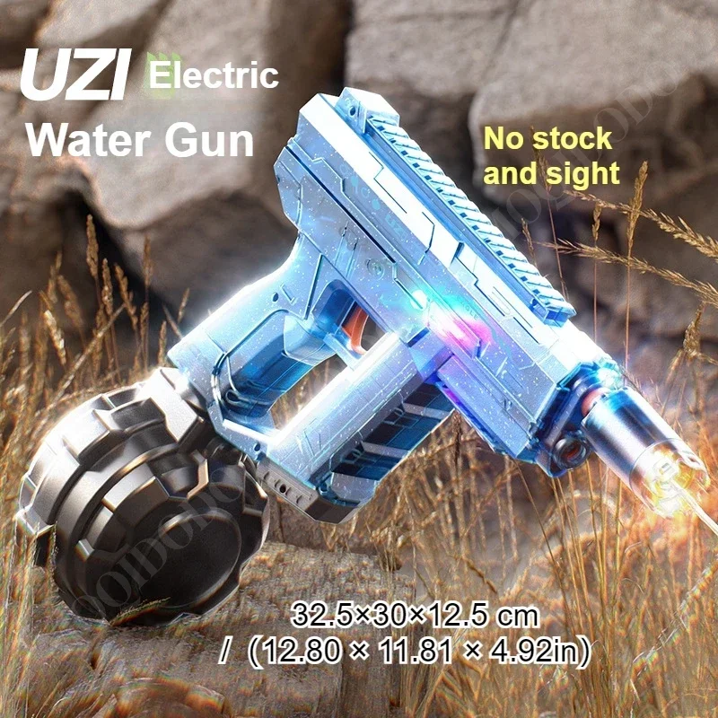Pistola ad acqua automatica per spruzzi d'acqua Pistola ad acqua UZI Giocattolo Mirino leggero Fuoco rapido Blaster elettrico Giocattoli da spiaggia all'aperto per bambini Ragazzi