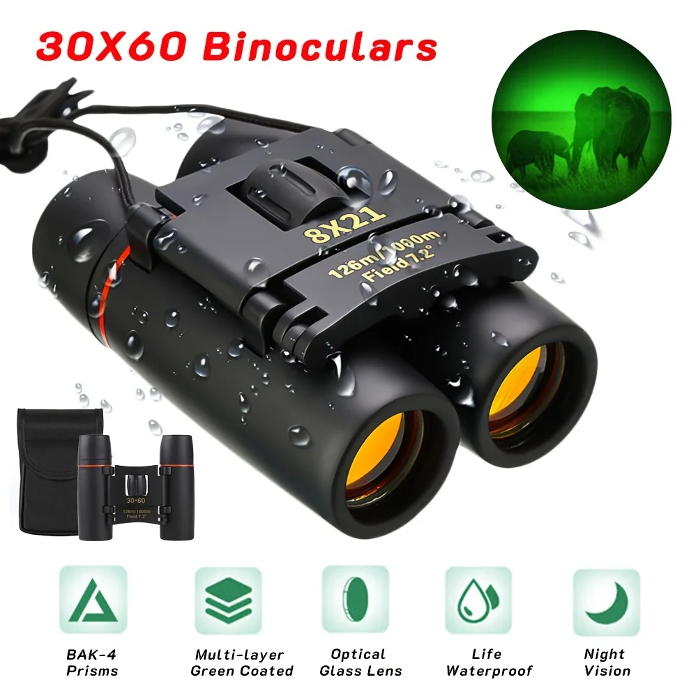 MINI binocolo 8 x21 HD IPX4 impermeabile rivestimento FMC telescopio pieghevole portatile per concerti caccia gare sportive