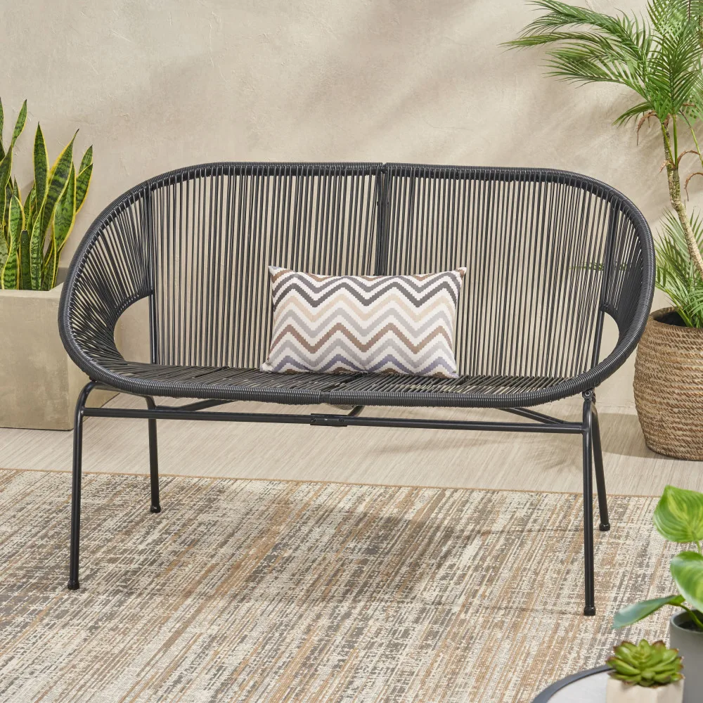

YQXH Modern Basket Loveseat with Thin Metal Frame, Timeless Hammock Weave Technique, Long - Lasting Woven Seat & Metal Frame