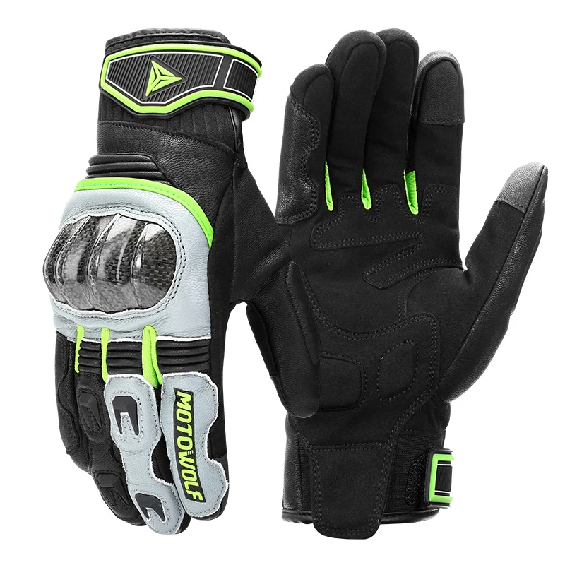 Leather Motorcycle Gloves Women Men Carbon Fiber High Quality Winter Cycling Riding Gloves ATV Full Finger Touch Screen