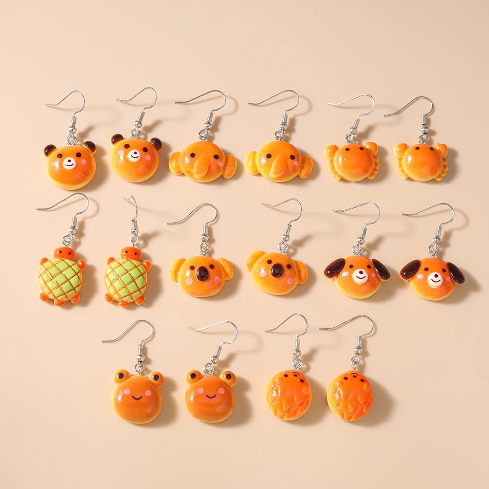 Aihua 10 Stück niedliche Cartoon-Tier-Kuchen-Brot-Ohrringe-Set, Acryl, Simulation von Lebensmitteln, Ohrringe für Frauen und Kinder, trendiger Schmuck, Geschenke – Detail 3