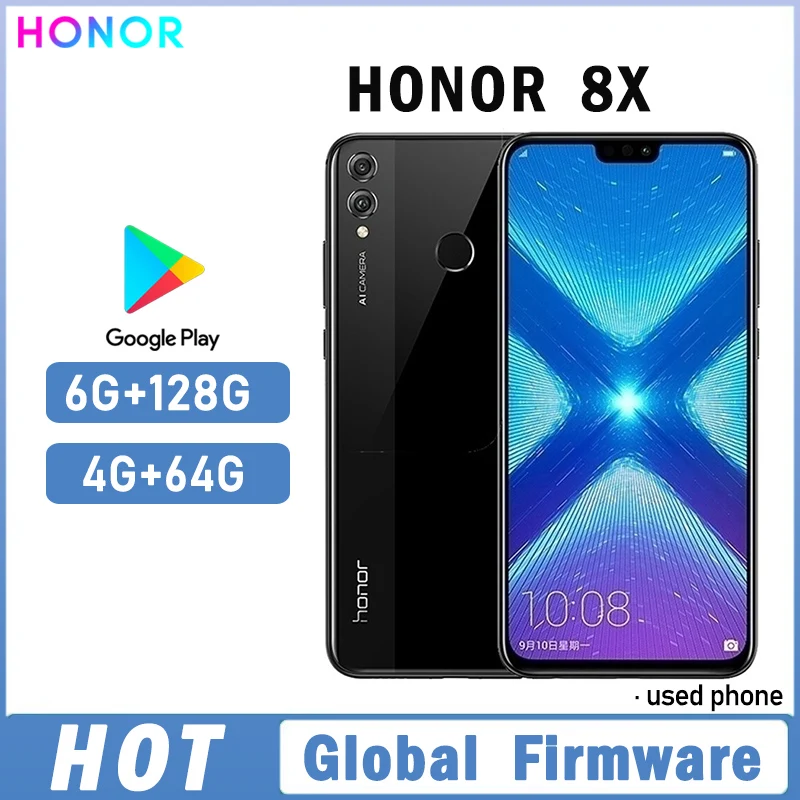 HONOR 8X Smartphone Global firmware CPU Haisi Qilin 710 EMUI 8.2 6.5-inch rear camera 20MP 3750mAh used phone