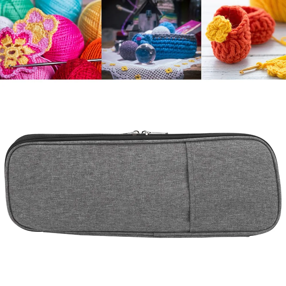 Durable Oxford Cloth Knitting Needle Case Gray Zippered Pouch Travel Organizer Bag Woven Storage Pouch For Knitting Lovers