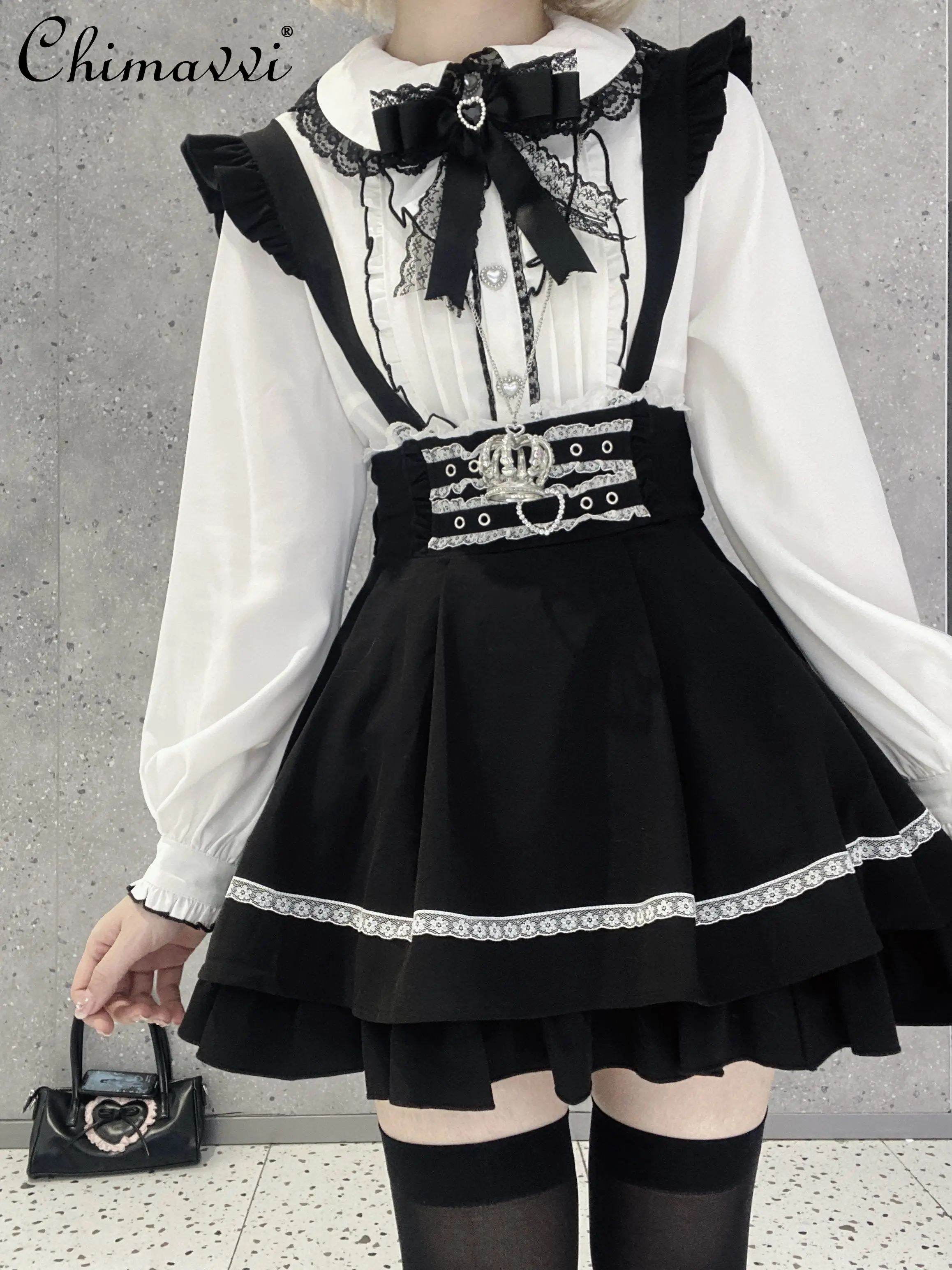 

Original Japanese Mine-Style Mass Production Detachable Suspender Skirt Women's Sweet Cute Girly High Waist Slim Lolita Skirt